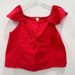 J. Crew Factory Red Off-Shoulder Petal Sleeve Cotton Stretch Top Medium